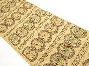 手織り紬丸文に馬・横段模様織出し名古屋帯